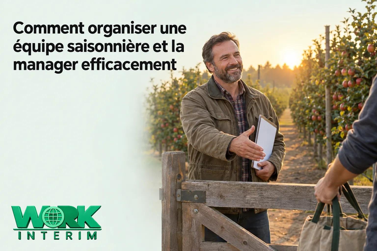 Comment organiser une équipe saisonnière et la manager efficacement: homme souriant dans une parcelle, échange avec un collègue en récolte.
