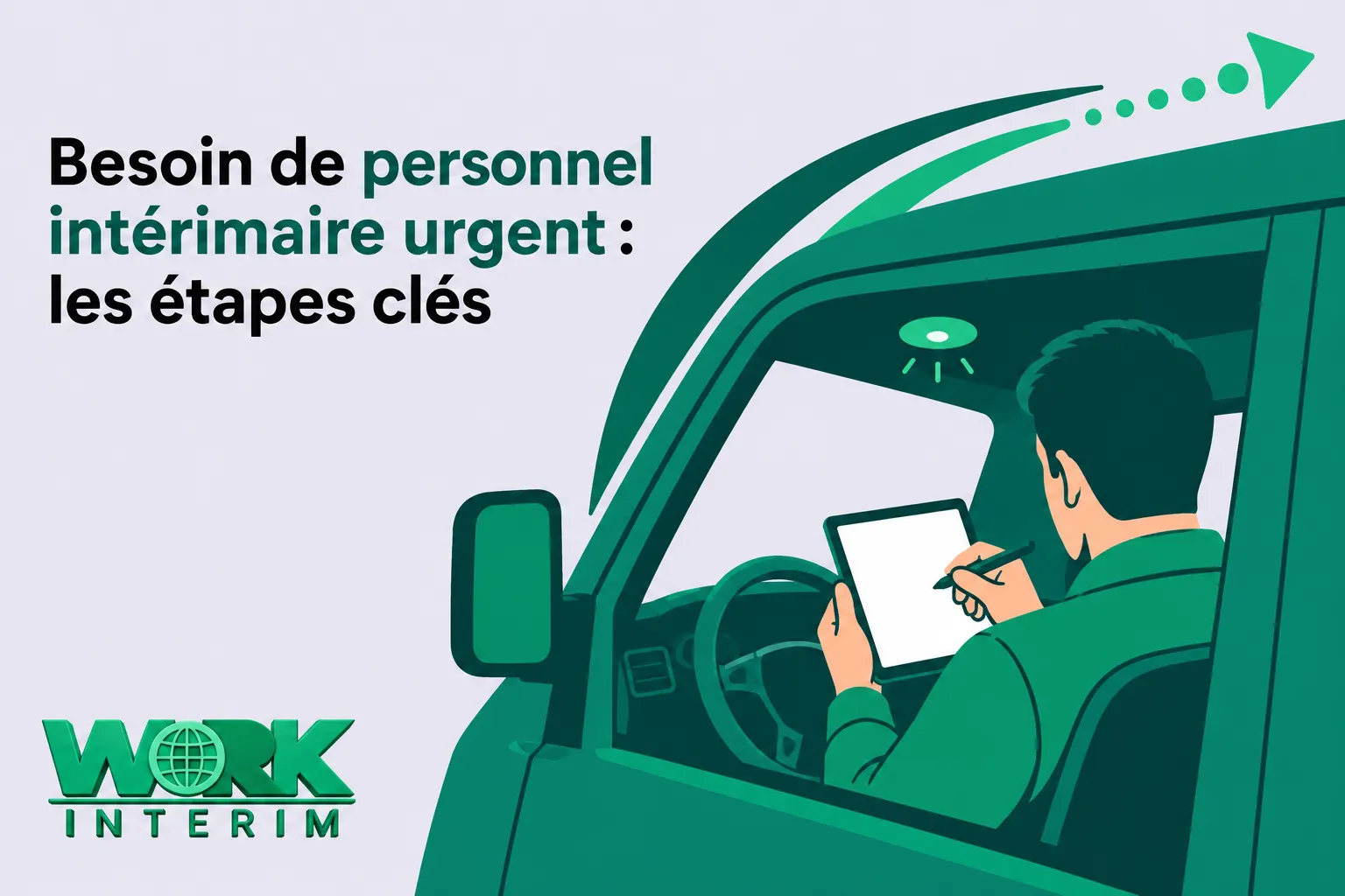 Un homme assis dans le véhicule d’un conducteur, tenant une tablette et écrivant avec un stylo.